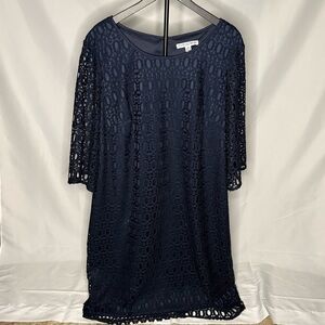 Madison Leigh Navy Blue Lace Shift Dress 20W – Peasant Sleeves, EUC 💙✨